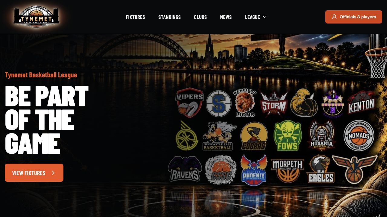 TyneMet Basketball League website screenshot