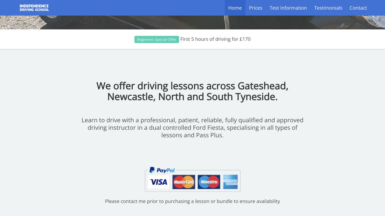 Independence Driving School website screenshot